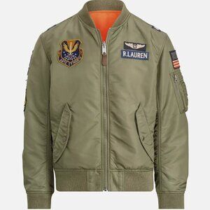 MENS POLO RALPH LAUREN REVERSIBLE SURPLUS BOMBER JACKET PATCHES SIZE S